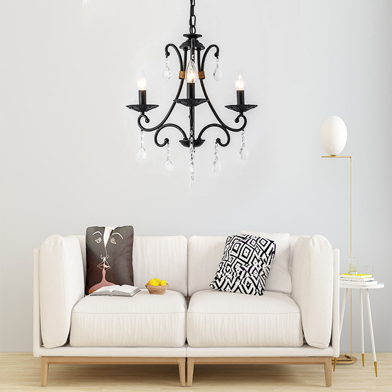 Candelabra Living Room Chandelier Light Traditional Metal 3/6/8 Lights Black Hanging Ceiling Light