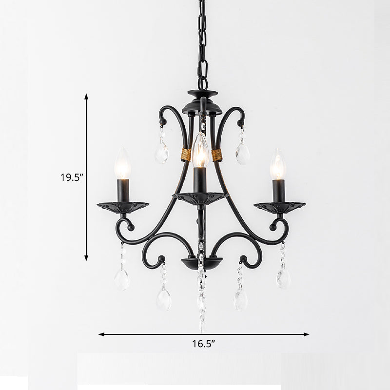 Candelabra Living Room Chandelier Light Traditional Metal 3/6/8 Lights Black Hanging Ceiling Light