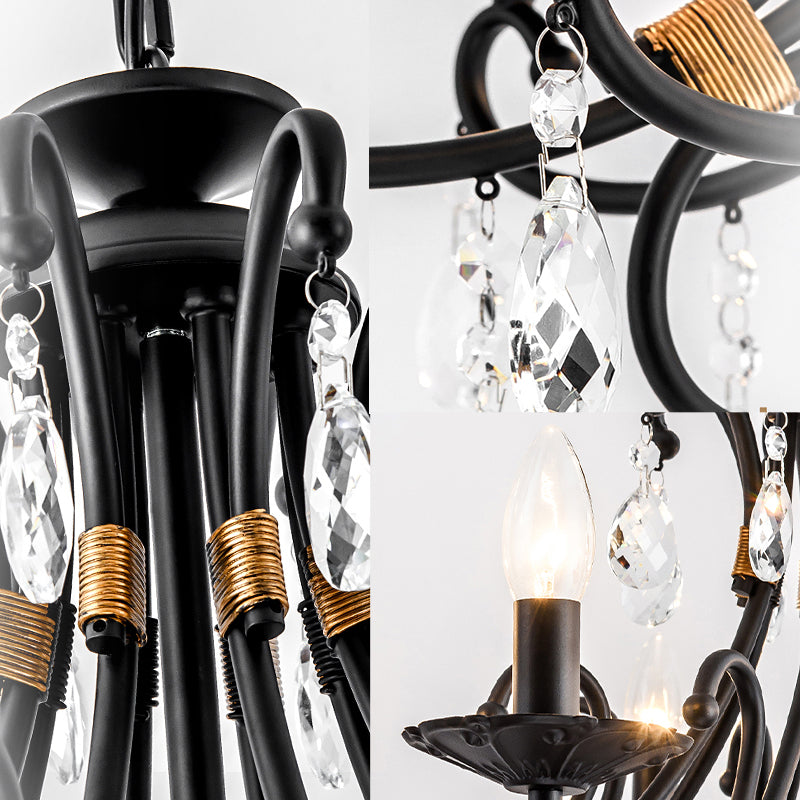 Candelabra Living Room Chandelier Light Traditional Metal 3/6/8 Lights Black Hanging Ceiling Light