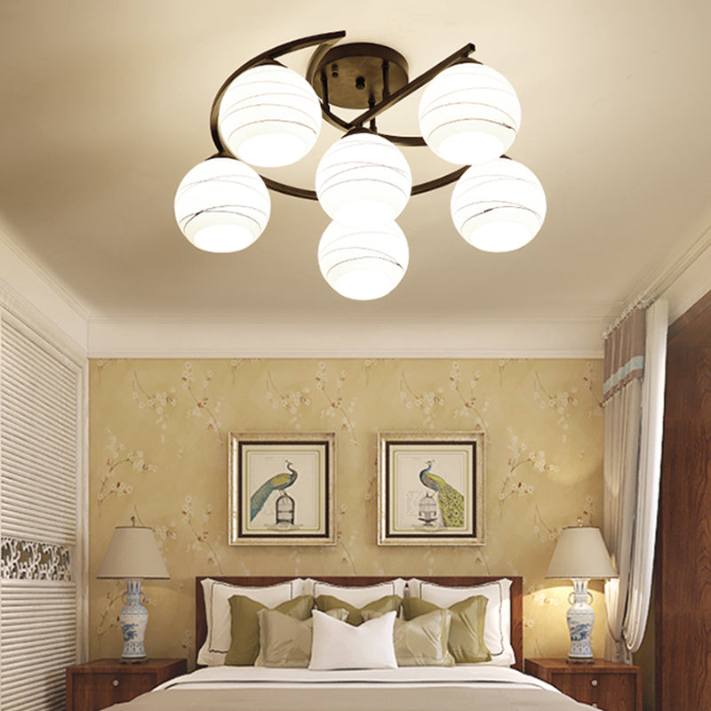 Weiße Glasorb halb Flush Mount Leichte rustikale 3/6 Leuchten Esszimmer Hanges Deckenlicht in Schwarz