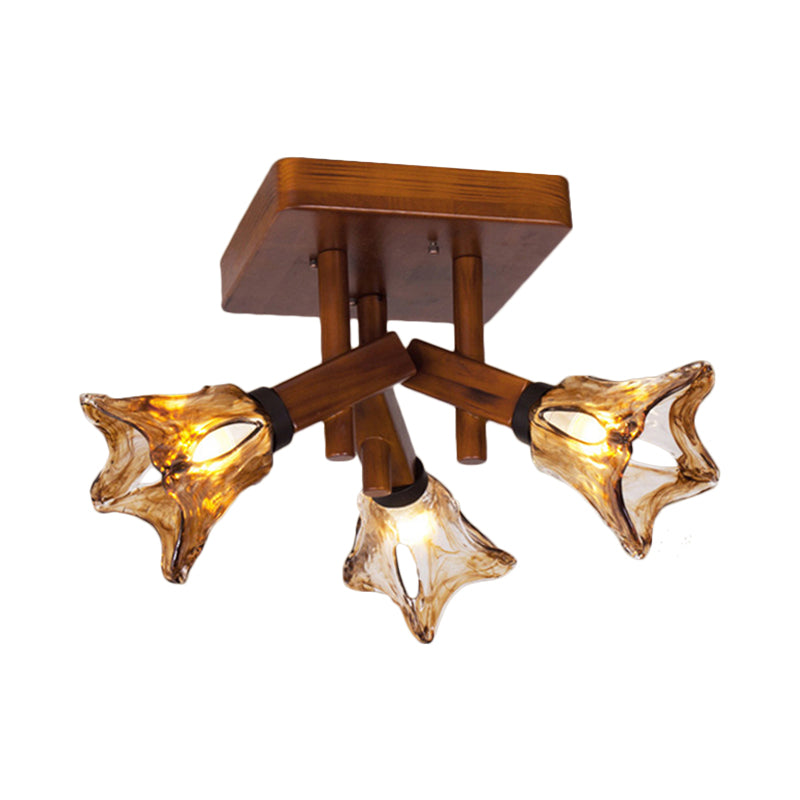 Comedor de flores Semi Flush Light Glass Rústico 3/5/8 Luces Rojo Brown Techo Luz de luz Ciudad