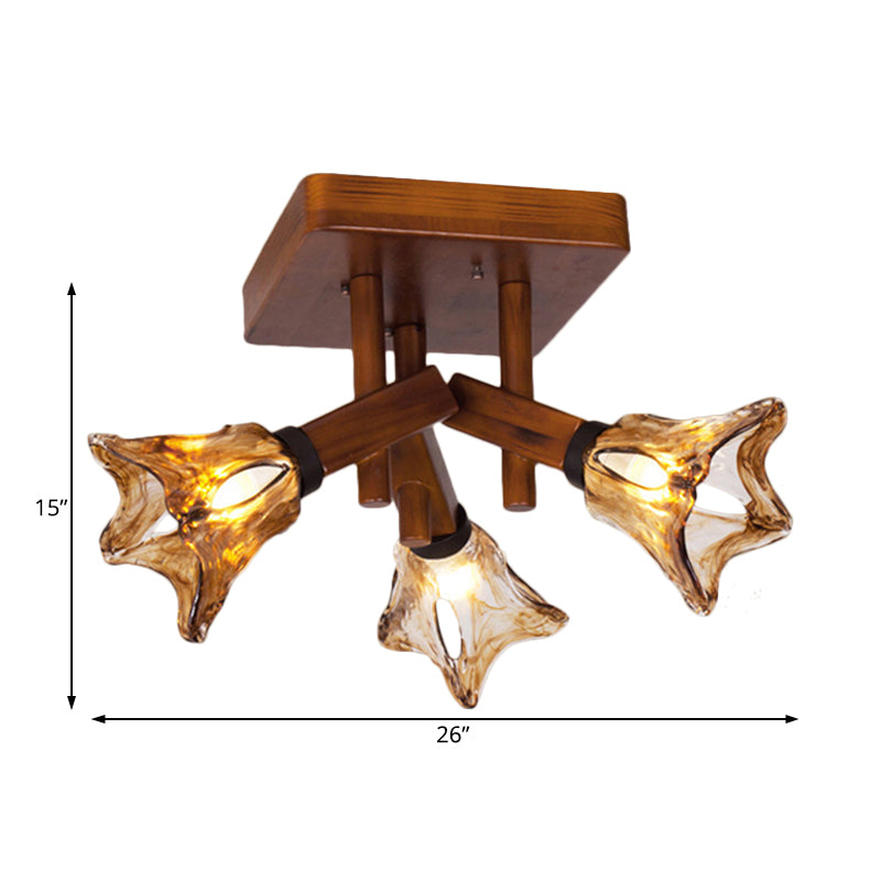 Blume Esszimmer halb Flush Leicht rustikales Glas 3/5/8 Lichter Rotbraune Deckenleuchte
