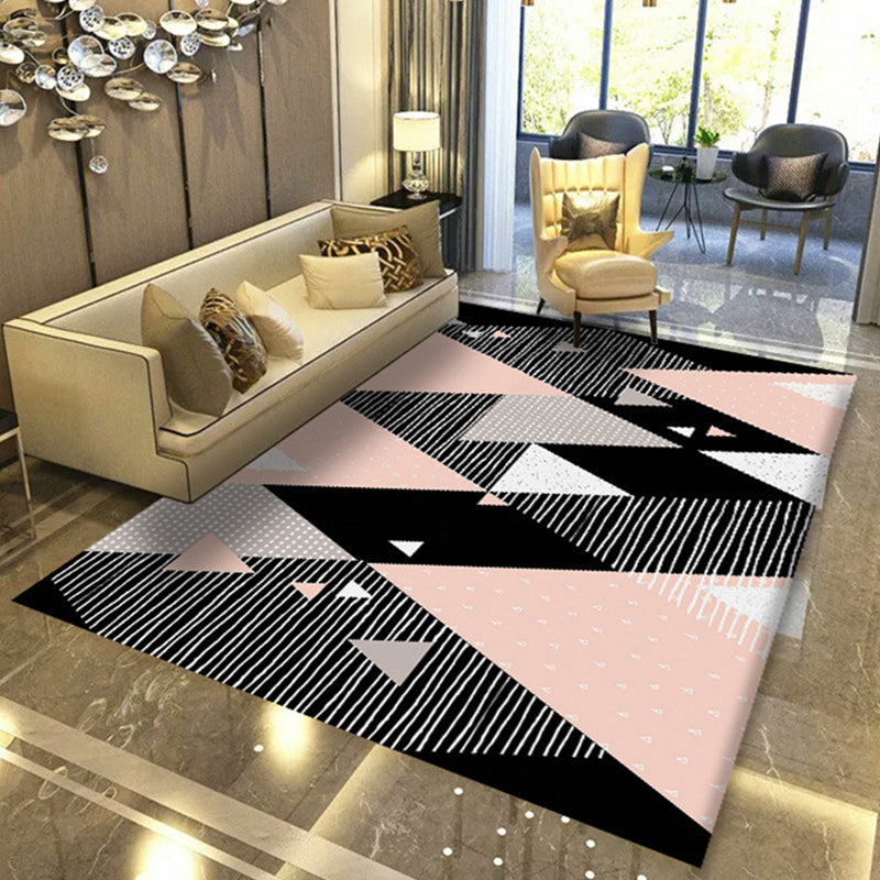Modern Geometric Abstract Pattern Rug Multi Color Synthetics Carpet Anti-Slip Pet Friendly Machine Washable Rug for Living Room