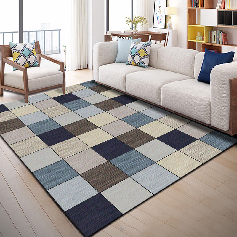 Bright Geometric Block Rug Multi-Colored Modern Carpet Polyester Machine Washable Anti-Slip Backing Pet Friendly Rug for Room