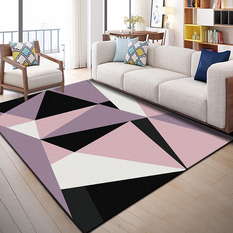 Bright Geometric Block Rug Multi-Colored Modern Carpet Polyester Machine Washable Anti-Slip Backing Pet Friendly Rug for Room