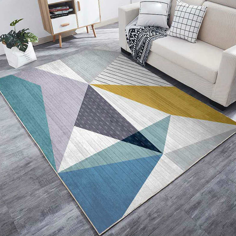 Multi Colored Bedroom Rug Modern Geometric Printing Carpet Polypropylene Washable Stain Resistant Anti-Slip Backing Rug