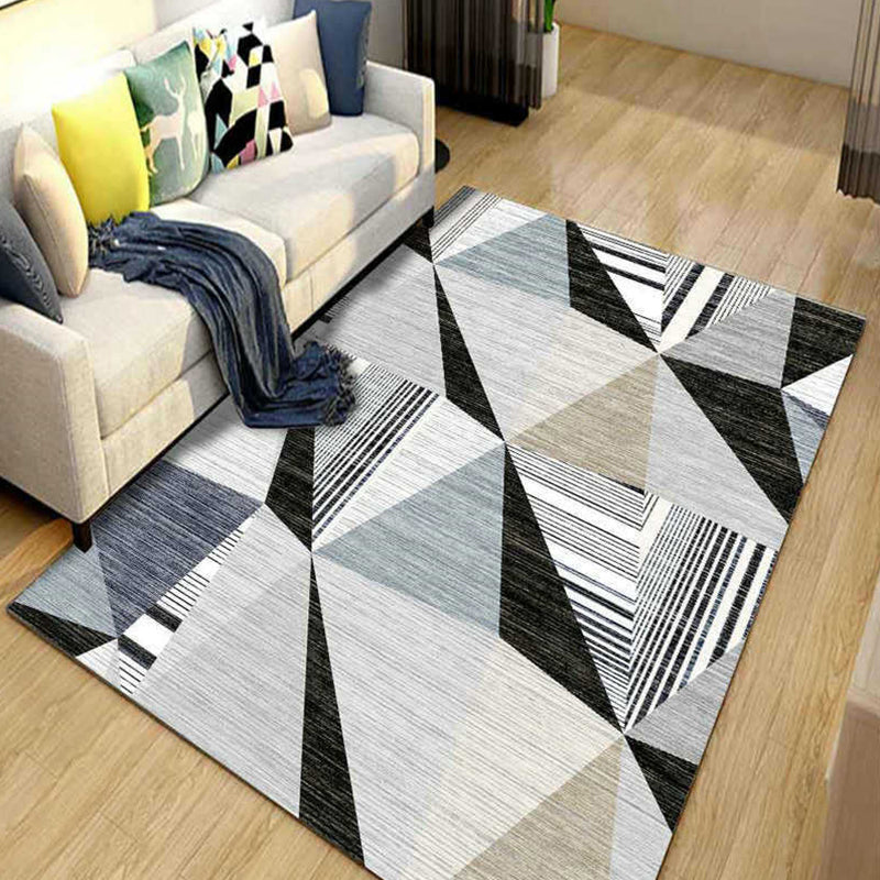 Multi Colored Bedroom Rug Modern Geometric Printing Carpet Polypropylene Washable Stain Resistant Anti-Slip Backing Rug