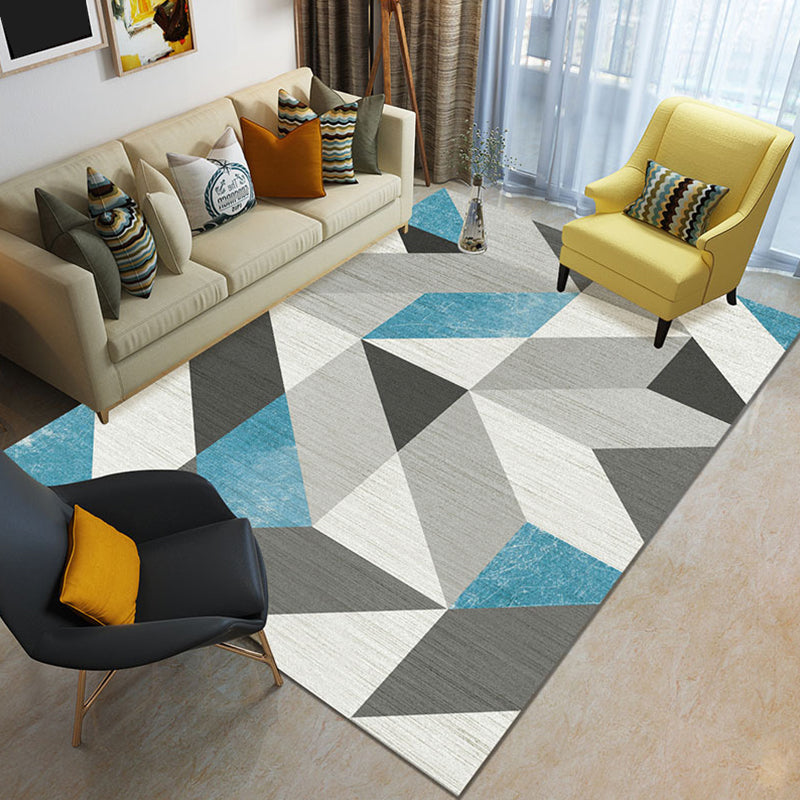 Modern 3D Geometric Print Rug Multi Colored Polyester Rug Stain Resistant Anti-Slip Backing Pet Friendly Carpet for Living Room