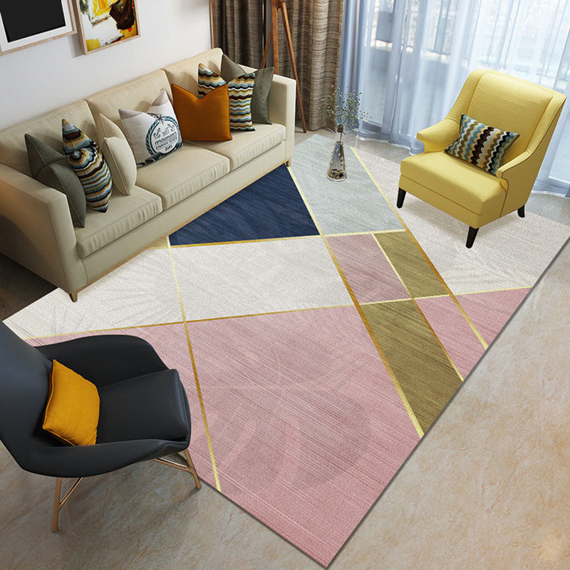 Modern 3D Geometric Print Rug Multi Colored Polyester Rug Stain Resistant Anti-Slip Backing Pet Friendly Carpet for Living Room