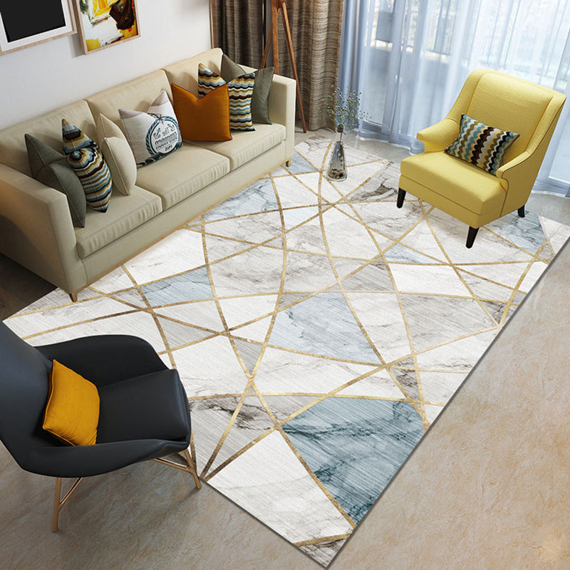 Modern 3D Geometric Print Rug Multi Colored Polyester Rug Stain Resistant Anti-Slip Backing Pet Friendly Carpet for Living Room