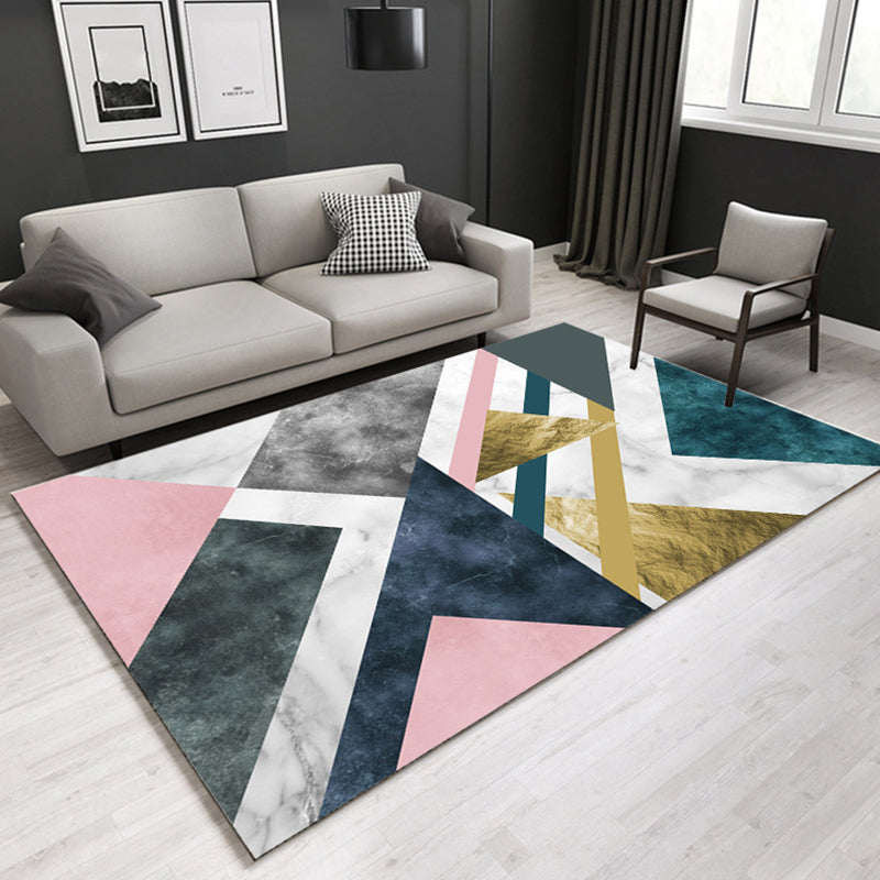 Retro Post-Modern Rug Multi Color Geometric Marble Print Rug Pet Friendly Stain Resistant Anti-Slip Rug for Room