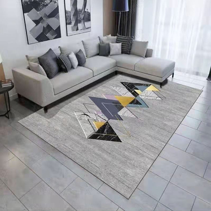 Contemporary Living Room Rug Multi-Color Geometric Carpet Polypropylene Washable Stain Resistant Non-Slip Backing Area Rug