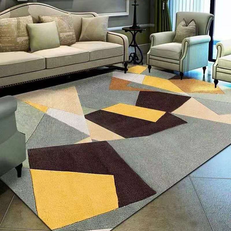 Contemporary Living Room Rug Multi-Color Geometric Carpet Polypropylene Washable Stain Resistant Non-Slip Backing Area Rug