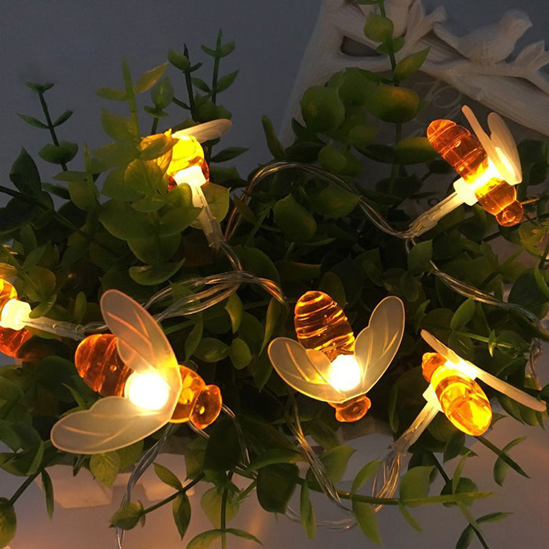 16.4ft Plastic Bee Shape Solar String Lamp Art Decor 20 Bulbs Orange LED Fairy Lighting