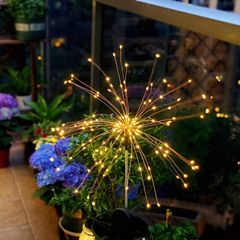 1 Pc Firework Solar Ground Lighting Contemporary Metallic Garden LED Landscape Light in Clear