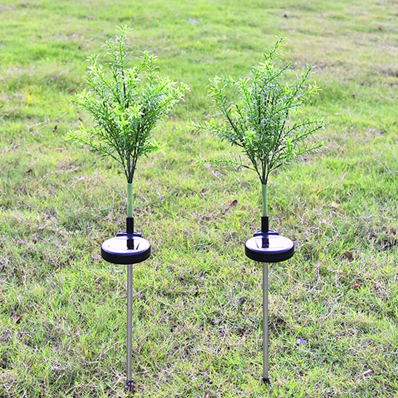 2 Pcs Plastic Tree Solar Ground Light Art Decor Green LED Stake Lighting for Courtyard