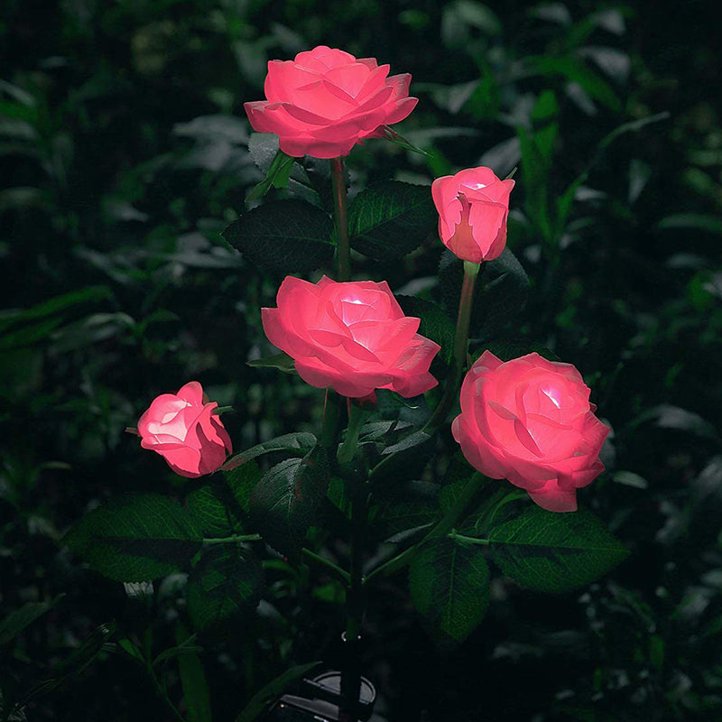 Rose Bouquet LED Stake Light Modern Style Plastic Courtyard Solar Lawn Lighting, 2 Pcs