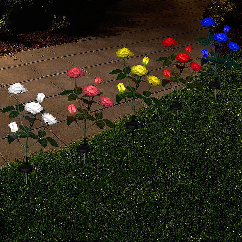 Rose Bouquet LED Stake Light Modern Style Plastic Courtyard Solar Lawn Lighting, 2 Pcs