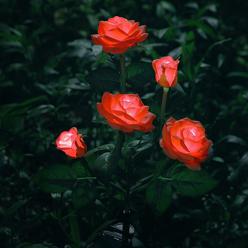 Rose Bouquet LED Stake Light Modern Style Plastic Courtyard Solar Lawn Lighting, 2 Pcs