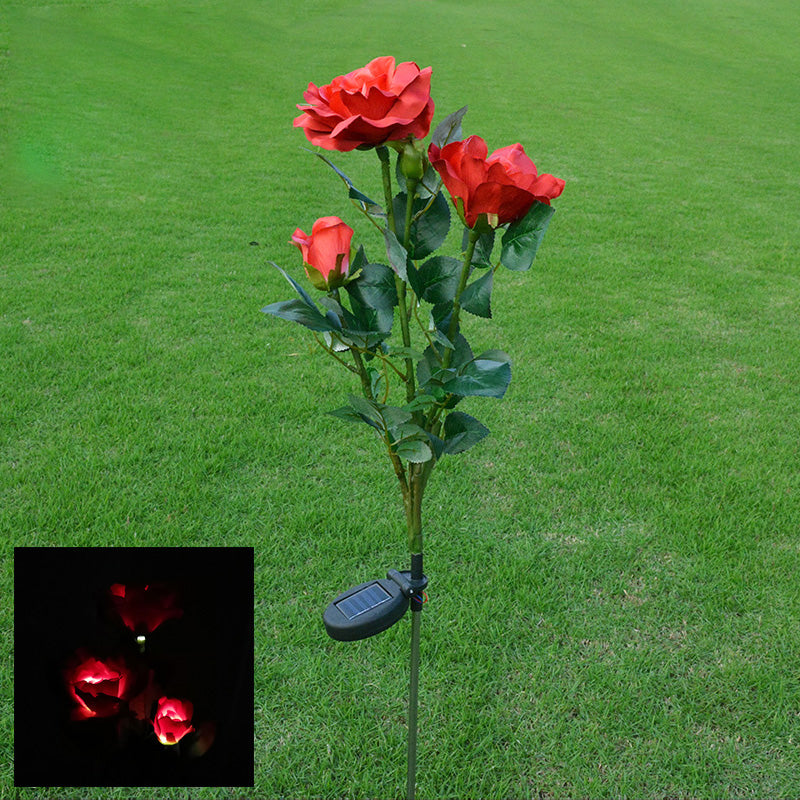 1 Pc Artificial Rose Bouquet Outdoor Solar Ground Lighting Plastic Contemporary LED Landscape Light