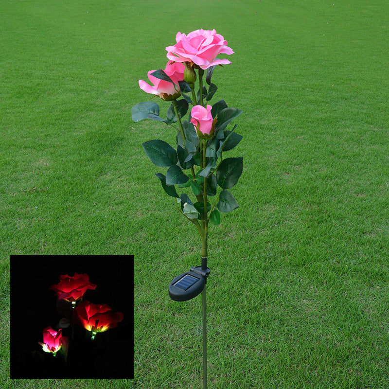 1 Pc Artificial Rose Bouquet Outdoor Solar Ground Lighting Plastic Contemporary LED Landscape Light