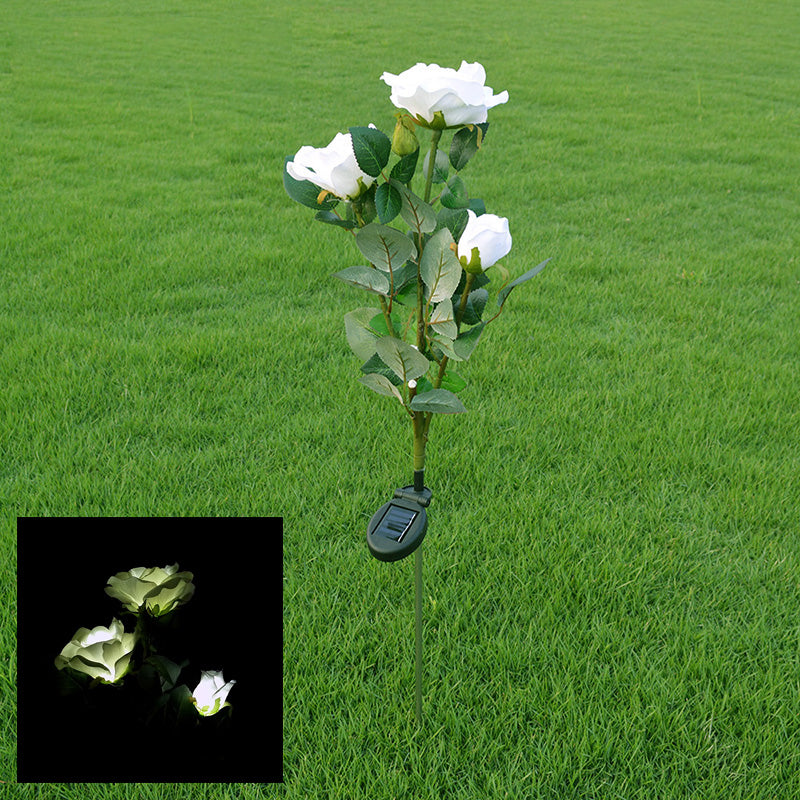 1 Pc Artificial Rose Bouquet Outdoor Solar Ground Lighting Plastic Contemporary LED Landscape Light