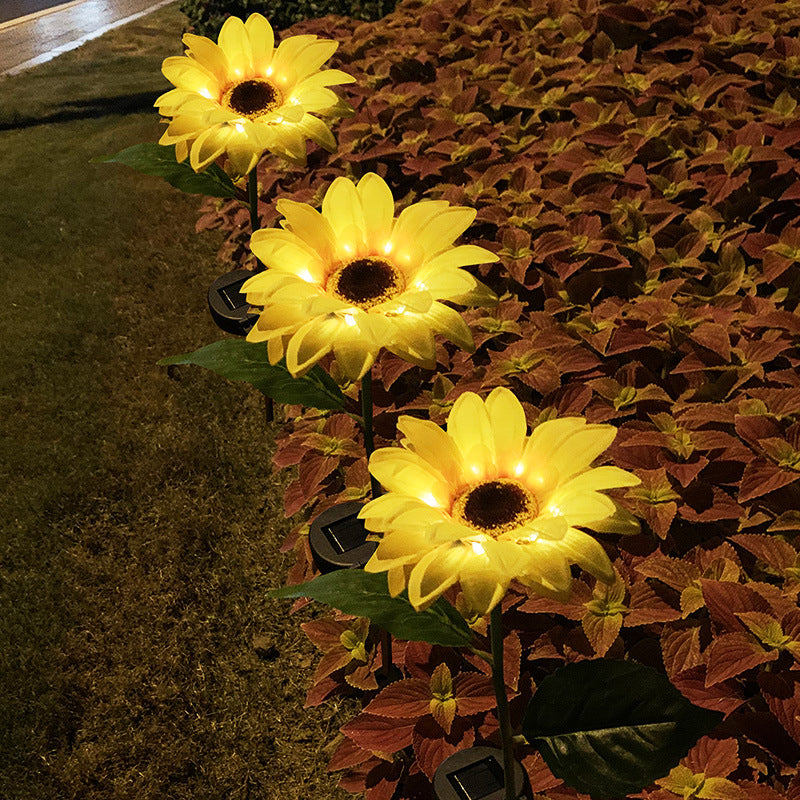 1 Pc Sunflower Plastic Solar Ground Light Art Decor Yellow LED Stake Lighting for Courtyard