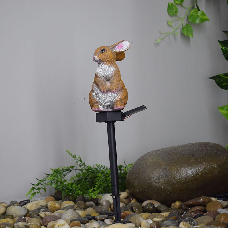 Brown Rabbit Shape LED Stake Light Modern Style Resin Solar Lawn Lighting for Courtyard, 1 Pc