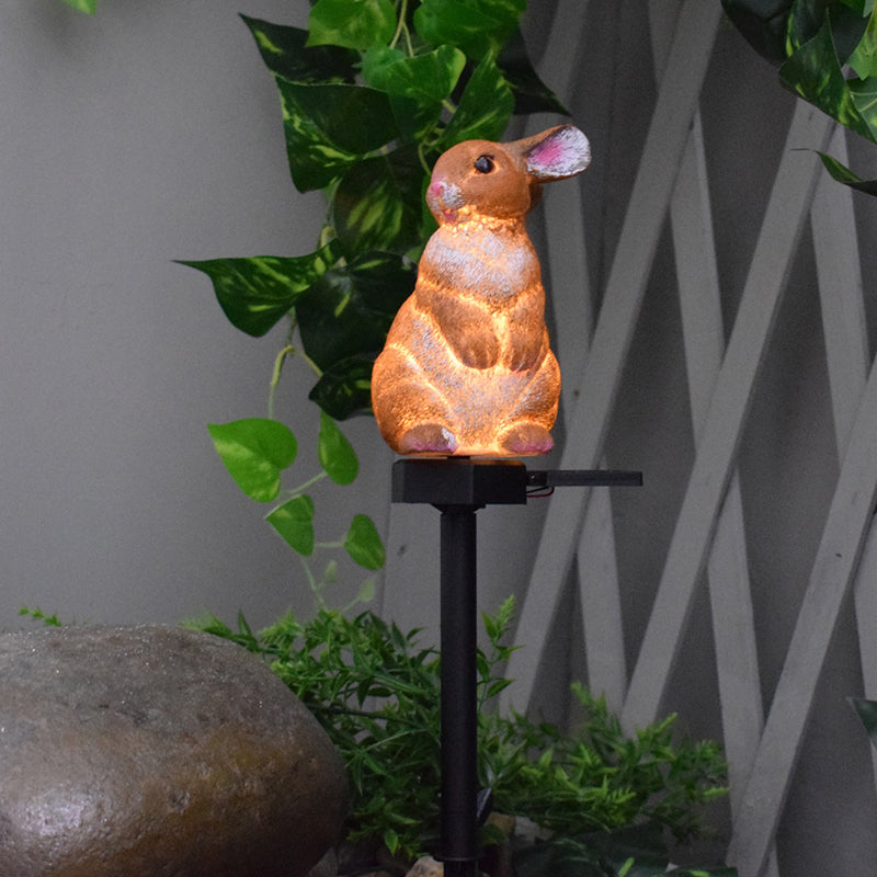 Brown Rabbit Shape LED Stake Light Modern Style Resin Solar Lawn Lighting for Courtyard, 1 Pc