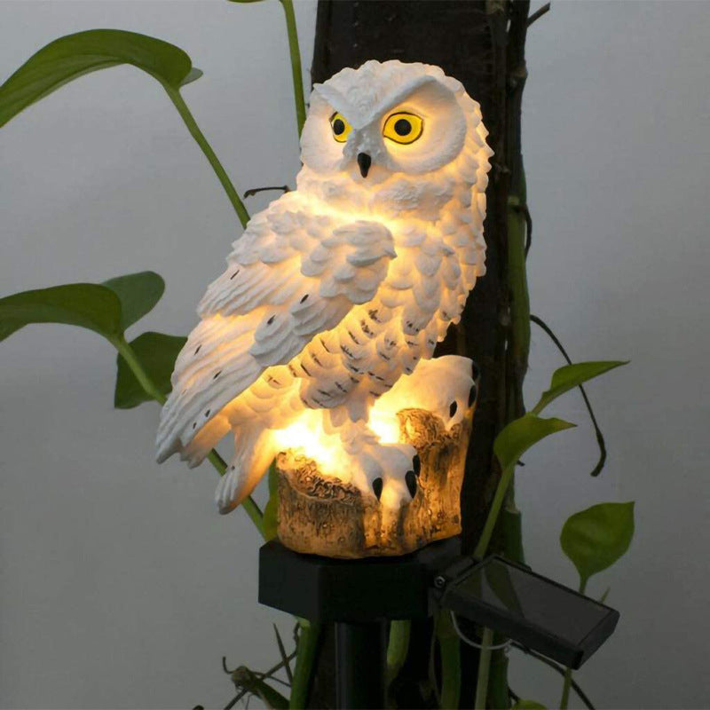 1 Piece Owl Resin LED Stake Light Modern Style White Solar Lawn Lighting for Courtyard