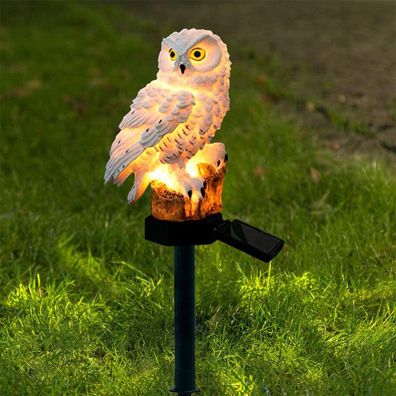 1 Piece Owl Resin LED Stake Light Modern Style White Solar Lawn Lighting for Courtyard