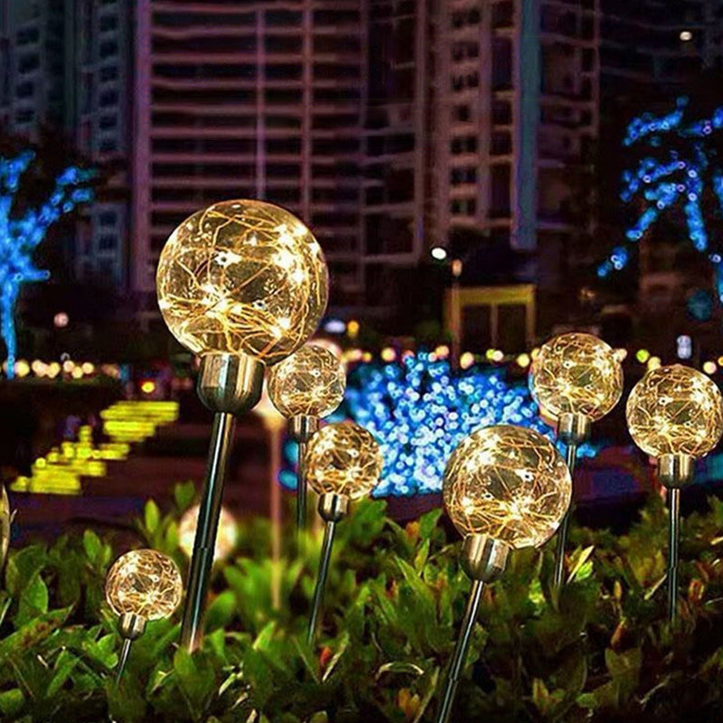 1 Pc Sphere Shade LED Lawn Lighting Artistic Plastic Courtyard Solar Stake Light in Gold