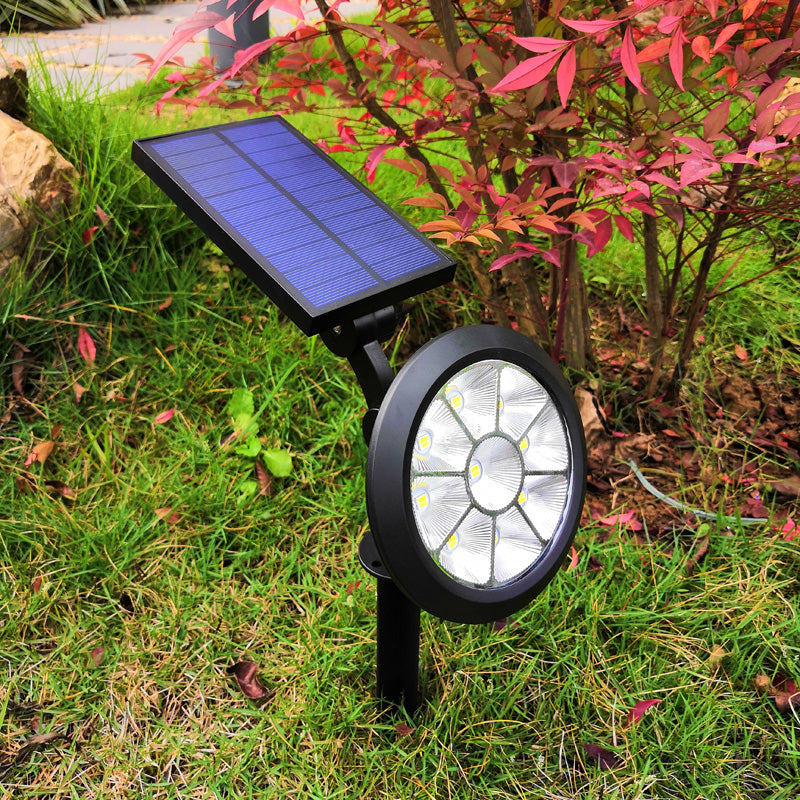 Minimalist Circular LED Lawn Light Plastic Backyard Solar Powered Stake Spotlight in Black, 1 Pc