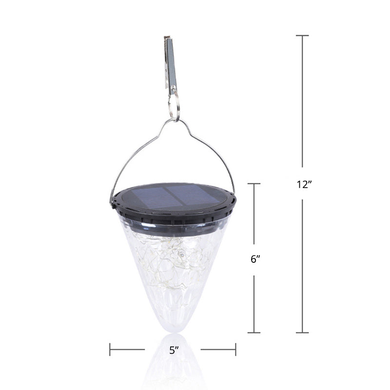 1 Piece Cone Outdoor LED Hanging Light Plastic Minimalist Solar Landscape Light with Handle in Clear