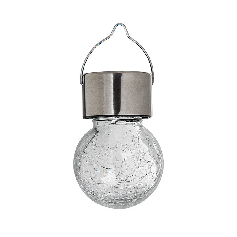 Globe Outdoor LED Pendant Light Clear Crackle Glass Minimalist Solar Hanging Lamp, 1 Piece