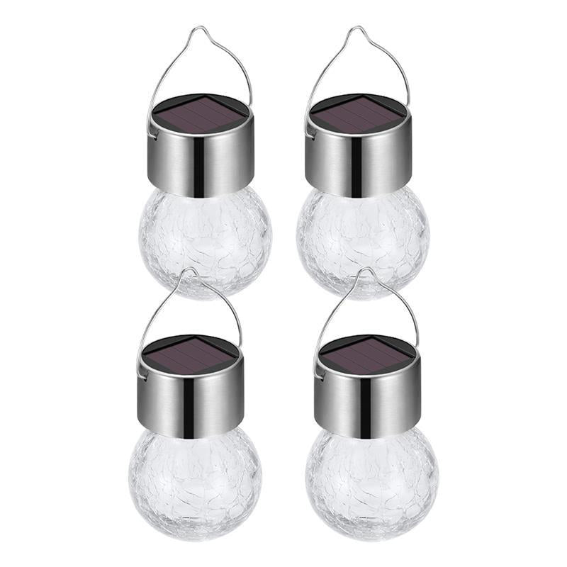 Globe Outdoor LED Pendant Light Clear Crackle Glass Minimalist Solar Hanging Lamp, 1 Piece