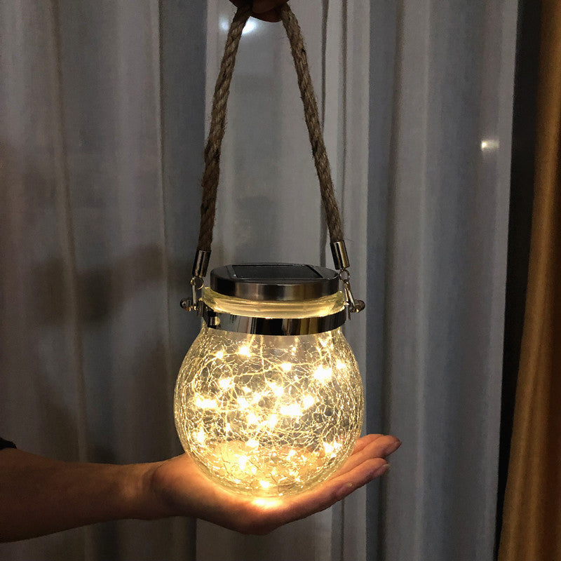 1 Pc Decorative Jar LED Suspension Light Clear Crackle Glass Outdoor Solar Pendant Light Fixture