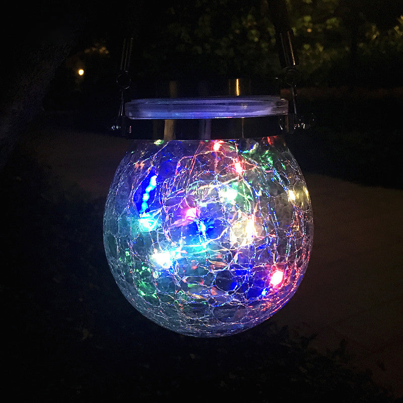 1 Pc Decorative Jar LED Suspension Light Clear Crackle Glass Outdoor Solar Pendant Light Fixture