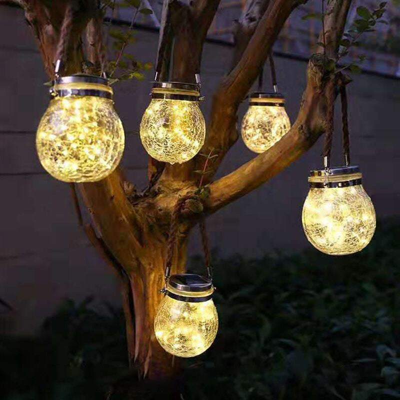 Wishing Jar Backyard Solar Suspension Lighting Clear Crackle Glass Artistic LED Pendant Light, 1 Pc