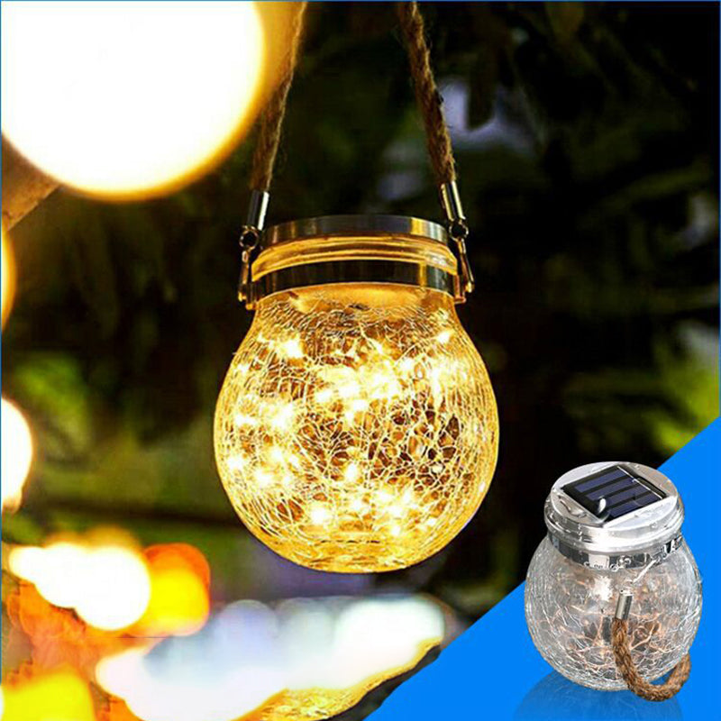 Wishing Jar Backyard Solar Suspension Lighting Clear Crackle Glass Artistic LED Pendant Light, 1 Pc