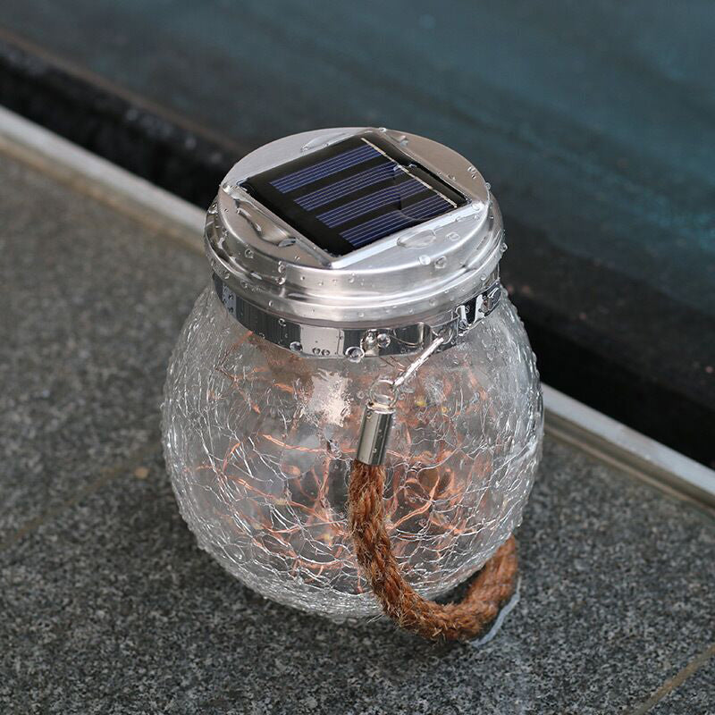 Wishing Jar Backyard Solar Suspension Lighting Clear Crackle Glass Artistic LED Pendant Light, 1 Pc