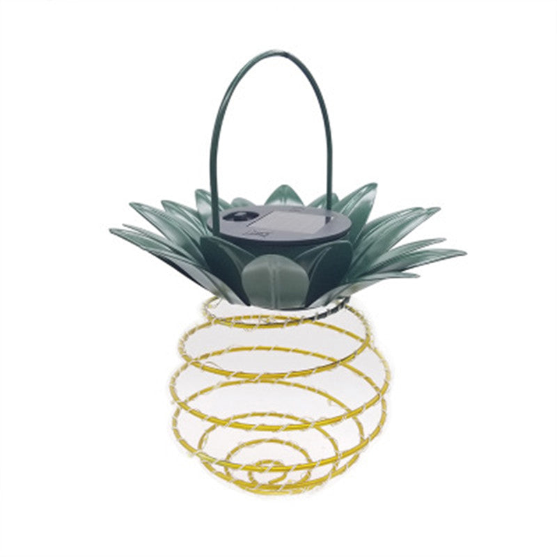 Yellow Pineapple LED Pendant Light Art Decor Metal Solar Hanging Lamp for Backyard, 1 Pc