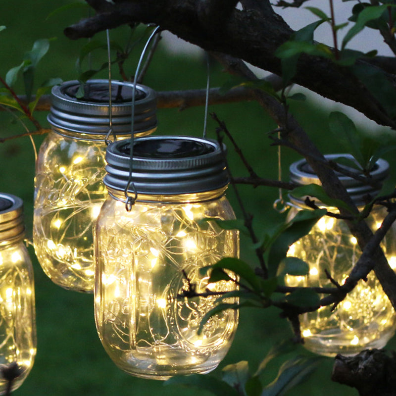 Mason Jar LED Suspension Light Decorative Clear Glass Outdoor Solar Pendant Light Fixture, 4 Pcs