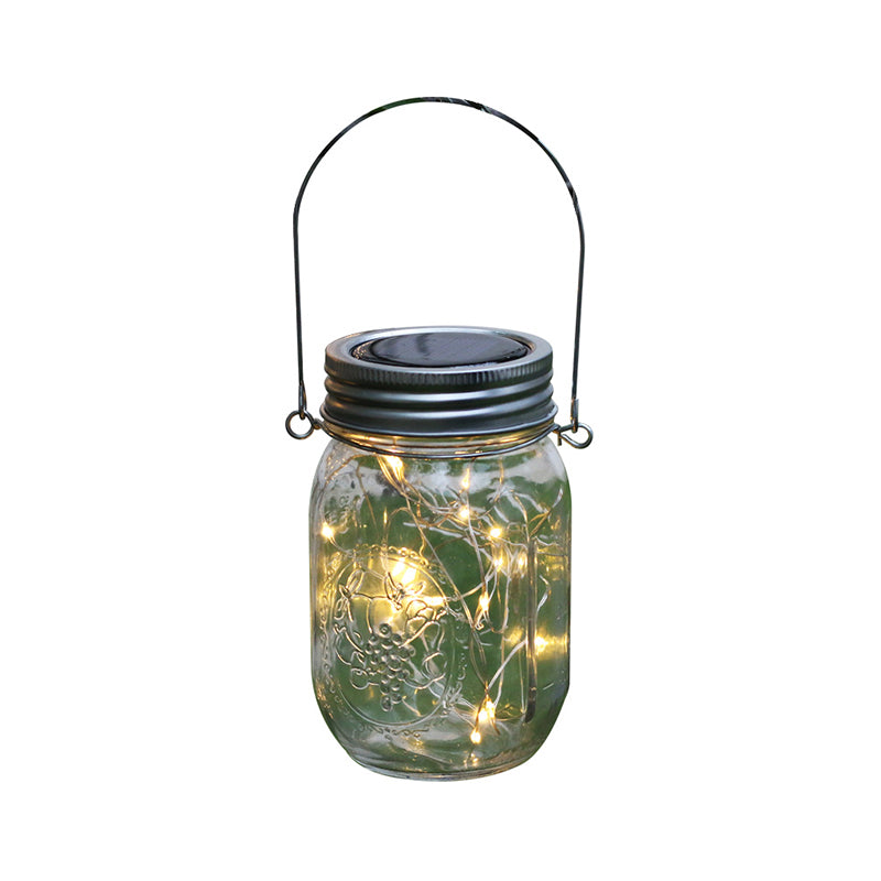 Mason Jar LED Suspension Light Decorative Clear Glass Outdoor Solar Pendant Light Fixture, 4 Pcs