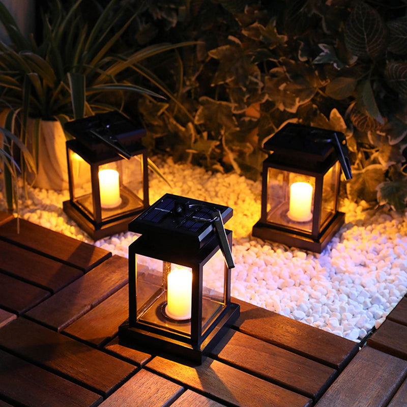 Black Lantern LED Pendant Light Art Decor Plastic Solar Hanging Lamp for Garden, 1 Pc