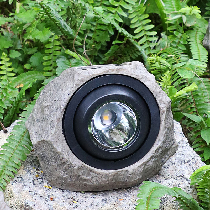 Resin Stone LED Lawn Spotlight Artistic Grey Solar Ground Light for Pathway, 1 Piece