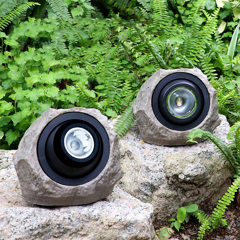 Resin Stone LED Lawn Spotlight Artistic Grey Solar Ground Light for Pathway, 1 Piece