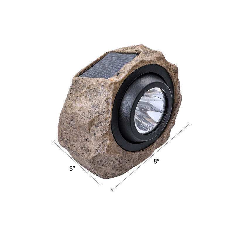 Stone LED Lawn Spotlight Art Decor Resin Grey Solar Ground Light for Courtyard, 1 Piece