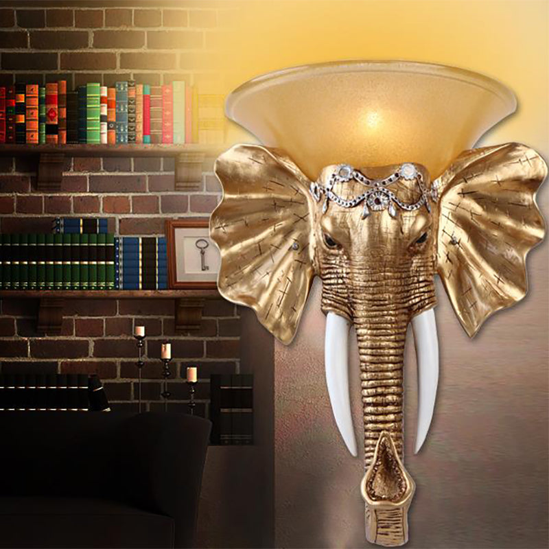 Éléphant Salon Conce Lumière Antique Resin 1 Lumière Gold Moup mural Gold, 13 "/ 16" de large