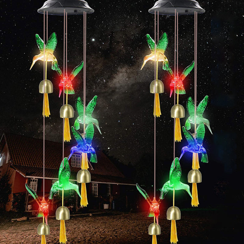 1 Piece Hummingbird Plastic Solar Pendant Light Contemporary Green LED Wind Chime Light